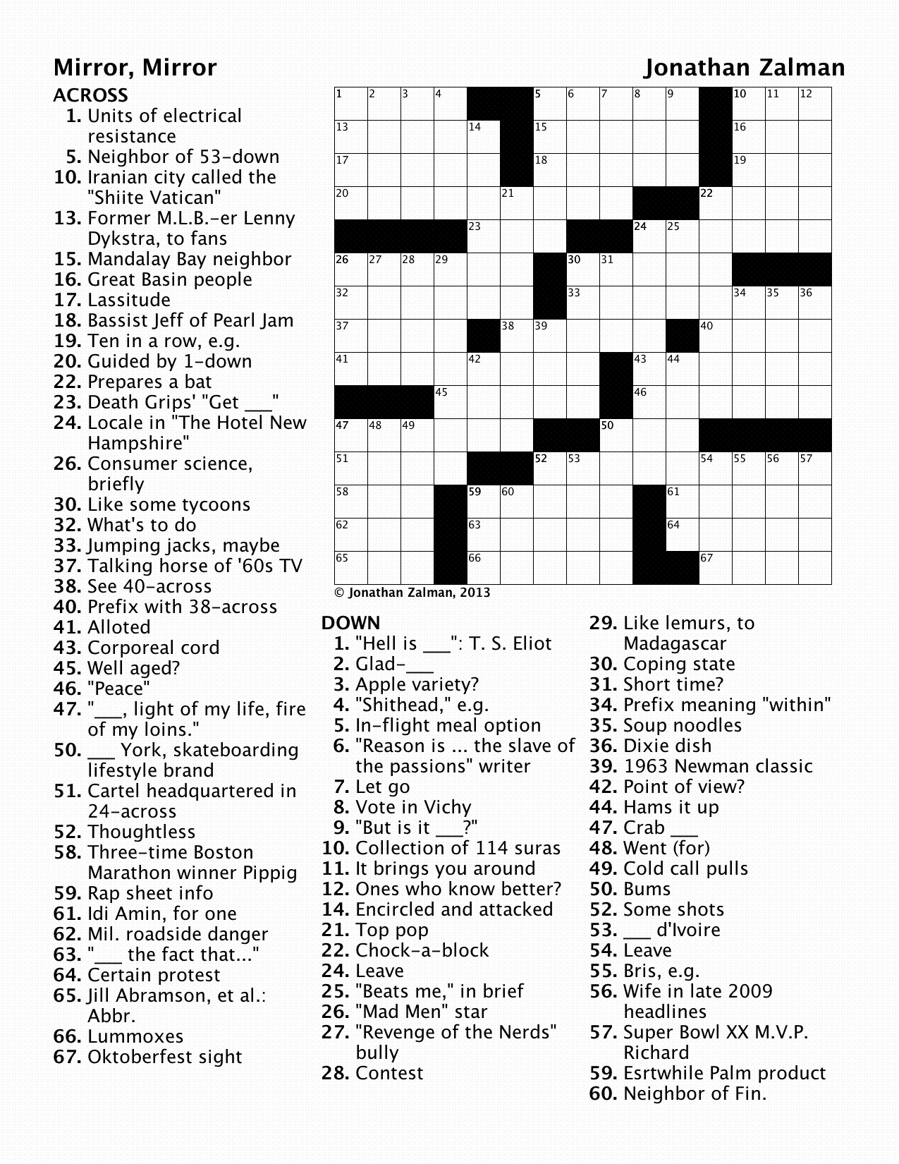 Mirroreyes Printable Crossword Puzzles