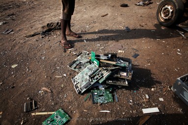 Computer circuit boards begin to pile up at Agbogbloshie dump, in Accra, Ghana.
