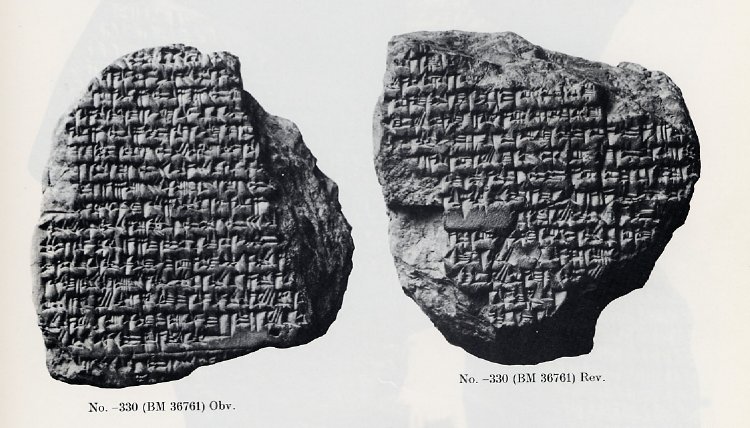 Clay cuneiform tablet showing an astronomical diary from 331BC